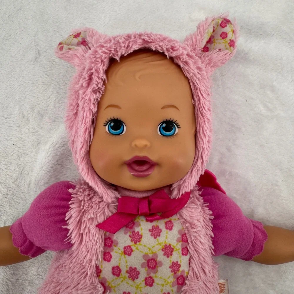 Fisher-Price Little Mommy Dress Up Cuties Doll Fluffy Bunny Pink Fuzzy Baby Doll